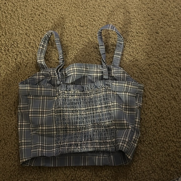 Blue and white holster plaid crop top. Adjustable straps. Lightly worn. - Picture 2 of 3